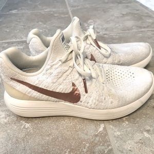 Nike rose gold lunarlon running shoes